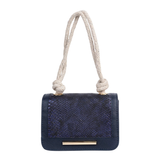 Navy Textured Handbag with Rope Handle