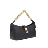 Black Flap Handbag with Twist Lock Closure and Chain Handle