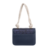 Navy Textured Handbag with Rope Handle