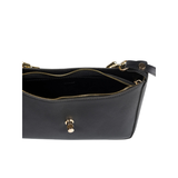 Black Flap Handbag with Twist Lock Closure and Chain Handle