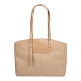Beige Classic Tote Bag with Zip Closure