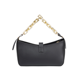 Black Flap Handbag with Twist Lock Closure and Chain Handle