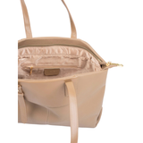 Beige Classic Tote Bag with Zip Closure