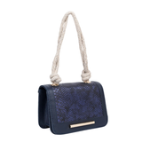 Navy Textured Handbag with Rope Handle